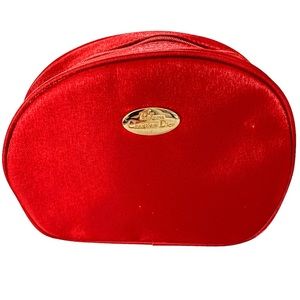 Christian Dior Parfums Red Satin Make-up Bag Gold Sparkle Authentic